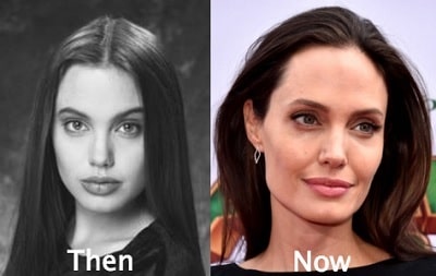 A picture of Angelina Jolie before (left) and after (right).